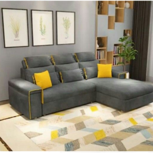 Classic L Shape Velvet Sofa Set Gray Colour
