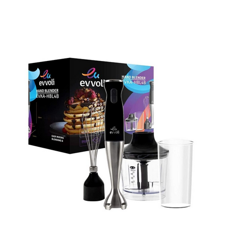 Evvoli 4-In-1 Stainless Steel Stem Hand Blender With Chopper And Whisk 550W - EVKA-HBL4B