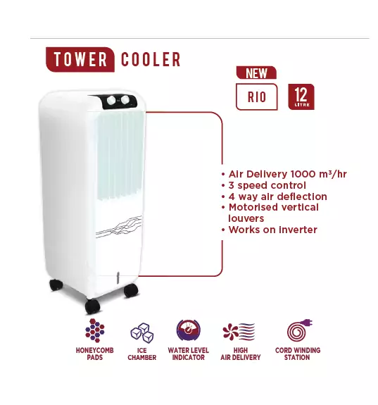 Hindware Tower Air Cooler 12L, 3 Speed Control 145W RIO 12 - Image 3