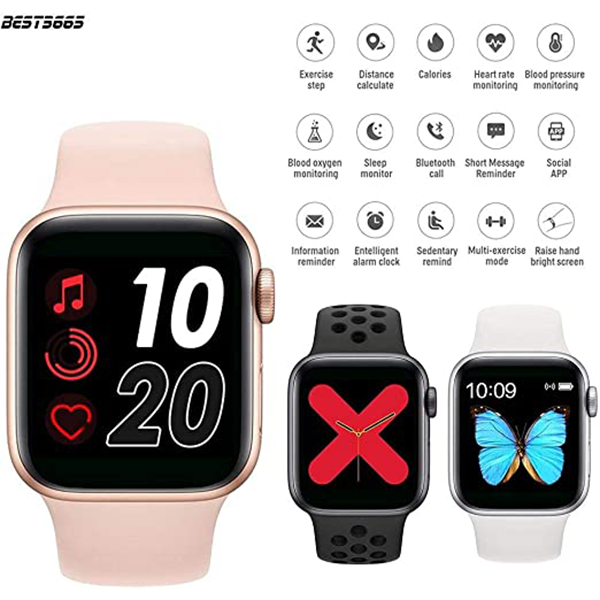 TWS T55 Smart Watch Series 5 with Magnetic Charging, Calling Function & 2 Straps, Black Edition - Image 3