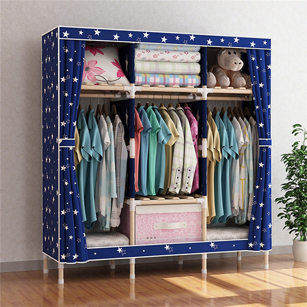 3 Column Wooden Portable Wardrobe Closet With Strong Frame and Oxford Fabric Cover - Image 3
