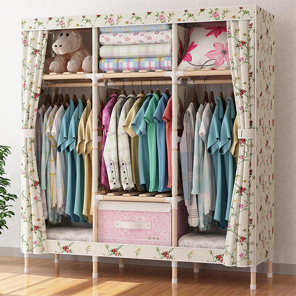 3 Column Wooden Portable Wardrobe Closet With Strong Frame and Oxford Fabric Cover - Image 8