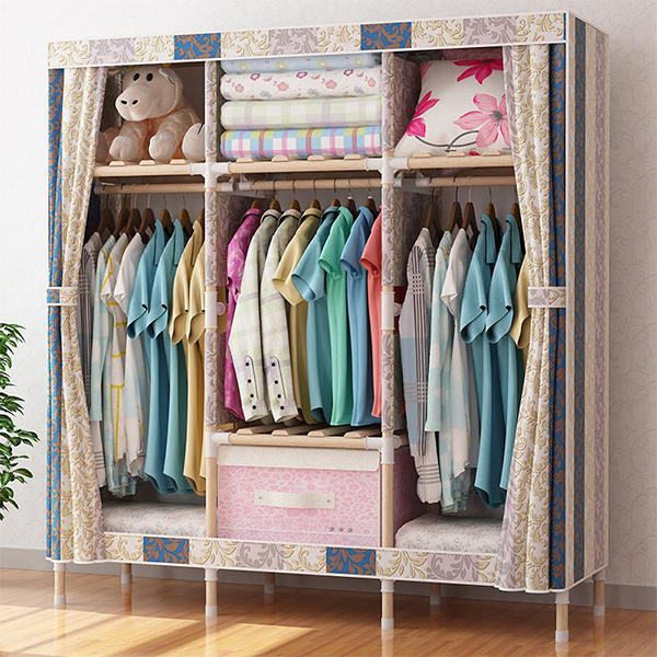 3 Column Wooden Portable Wardrobe Closet With Strong Frame and Oxford Fabric Cover - Image 6