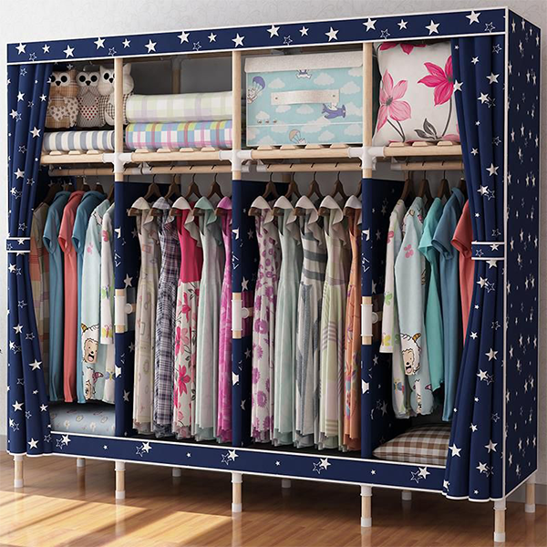 Wooden Frame Foldable Wardrobe Super Sturdy Portable Woven Fabric Wardrobe DIY Storage Organizer