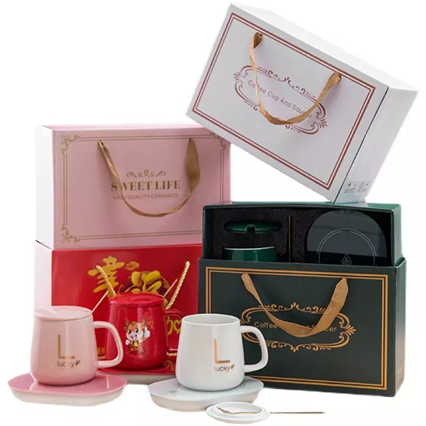 Tea Cups Ceramics USB Charging Smart Heated Mug with Heater Spoon - Image 4