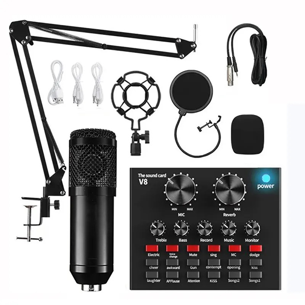 Professional Microfono USB Studio Recording Condenser Mic With V8 Sound Card - BM800 - Image 6