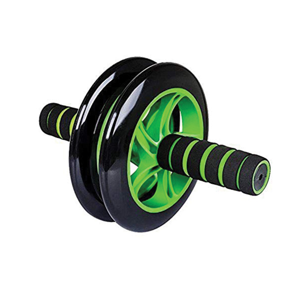 2 Wheels Exercise Ab Roller Non-slip Sponge Handle Wheels Abdominal Roller Wheel Training Tool with Yoga Mat for Fitness (Green)