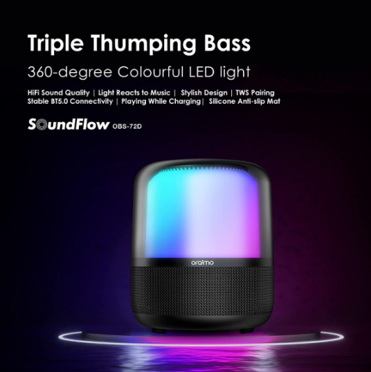 Oraimo Wireless Speaker SoundFlow Triple Thumping Bass Black OBS-72D - Image 4