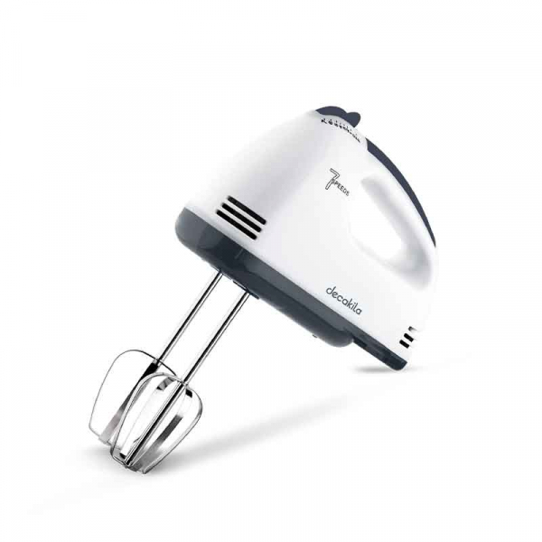 Decakila Hand Mixer 120W 7 Speed White Steel Beaters & Hook KEMX016W