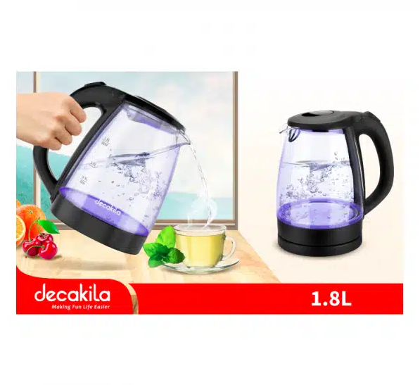 Decakila Kettle 1.8L Electric Jug 2200W Glass - KEKT018B - Image 2