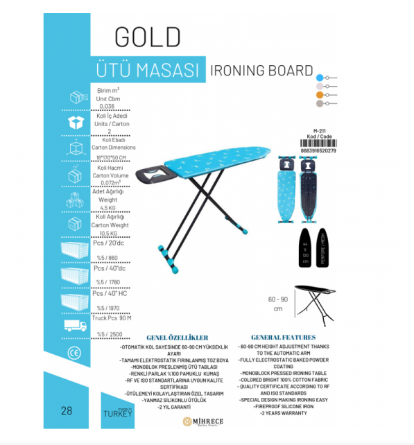 Mihrece Iron Board Gold 42x118 5.8KG M-211 - Image 2