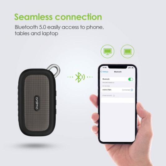 Oraimo Palm Wireless Speaker Powerful Bass Ultra Portable & Waterproof Black OBS-04S - Image 7