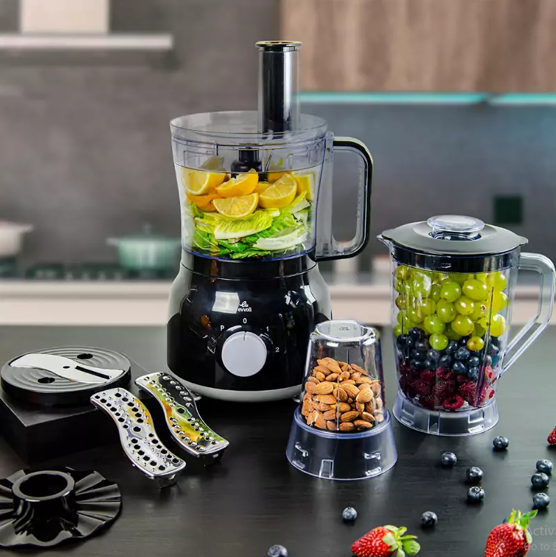 Evvoli Food Processor 2L with Blender & Grinder 600W EVKA-FP20B - Image 7