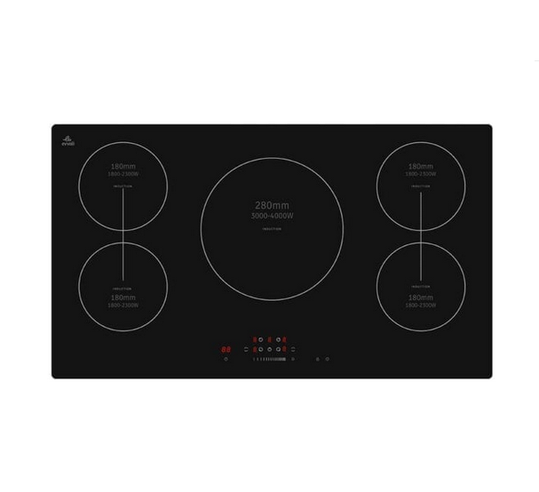 Evvoli Built-In Induction Hob 5 Burners Soft Touch Control With 9 Stage Power Setting And Safety Switch EVBI-IH905B