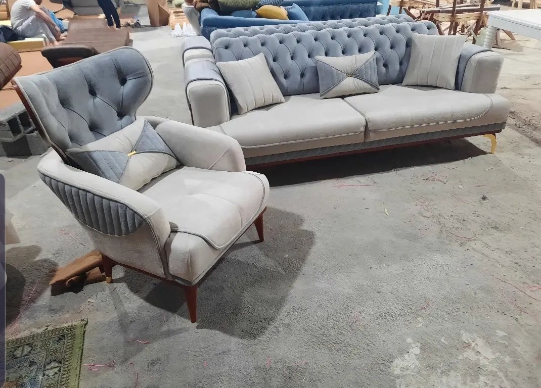 Classic Velvet Sofa 3 Seater Gray Colour