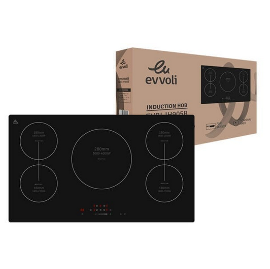 Evvoli Built-In Induction Hob 5 Burners Soft Touch Control With 9 Stage Power Setting And Safety Switch EVBI-IH905B - Image 4