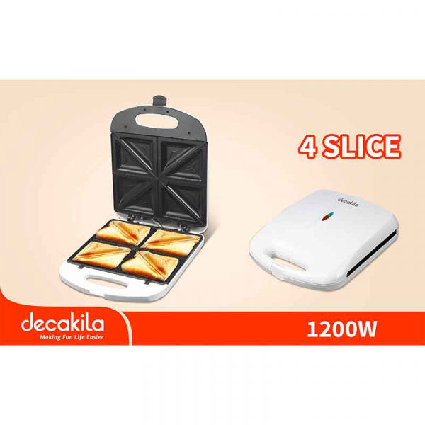 Decakila Sandwhich Maker 1200W Non Stick 4 Slice White KEEC071W - Image 2