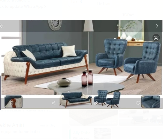 Classic Leather Sofa 2+1+1 Seater White & Prussian Blue Colour