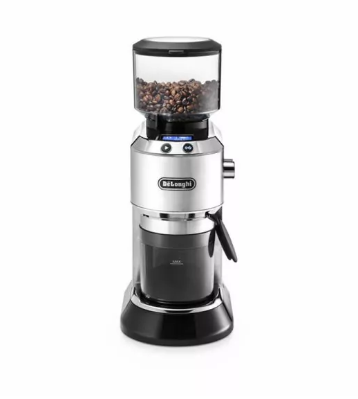 De'Longhi Dedica Pump Style Coffee Grinder With Large Bean Hoper , Burr Grinding System 14 Cups Capacity , KG521.M , Metalic
