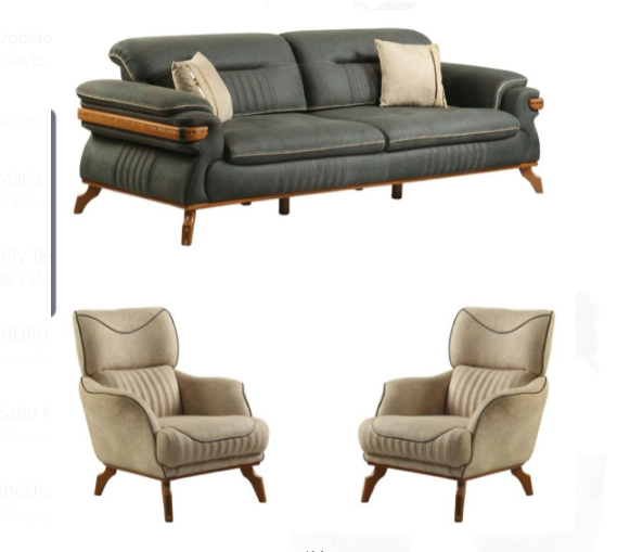 Classic Leather Sofa 2+1+1 Seater Black & White Ivory Colour