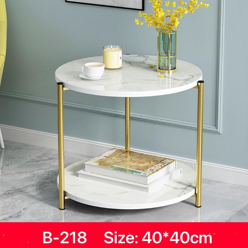 Coffee Table Round Side Table Metal Bedside Small Table (Color Bianco, White) B218