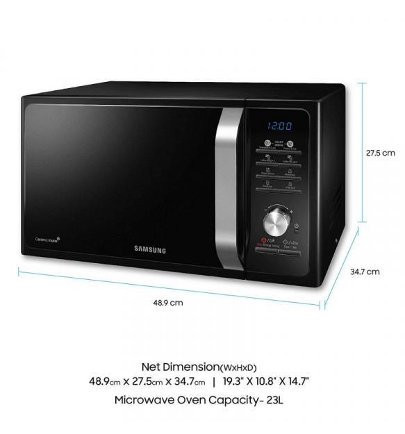 Samsung Microwave 23L 1150W Solo Manual 6 Power Levels Black MS23F301TAK - Image 2
