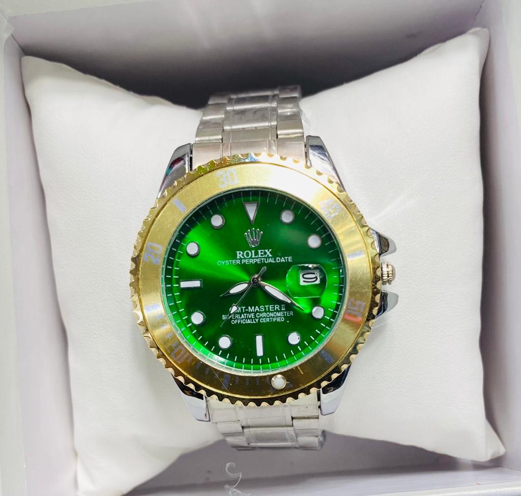 Classic Rolex Watch Silver & Green Colour Tape 3