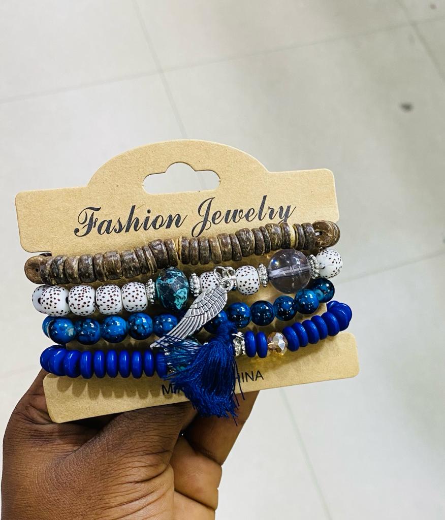 Bracelet 4pics Full Set Blue,White & Brown Colour Tape 18