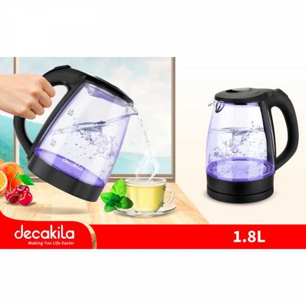 Decakila Kettle 1.8L Electric Jug 2200W Glass KEKT018B - Image 2