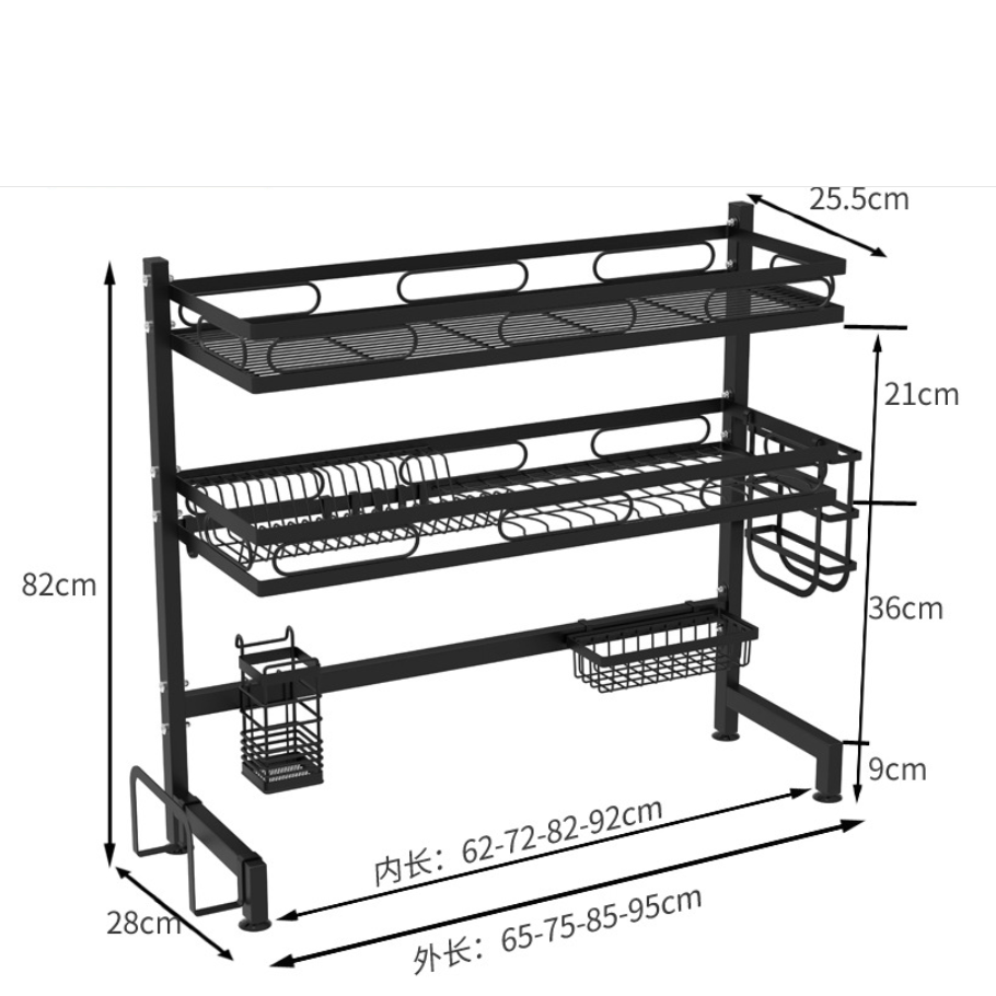 Black Color Modern Kitchen 2 Tiers Stainless Steel Dish Drying Rack Dish Storage Shelf Dish Drain Rack - Image 2