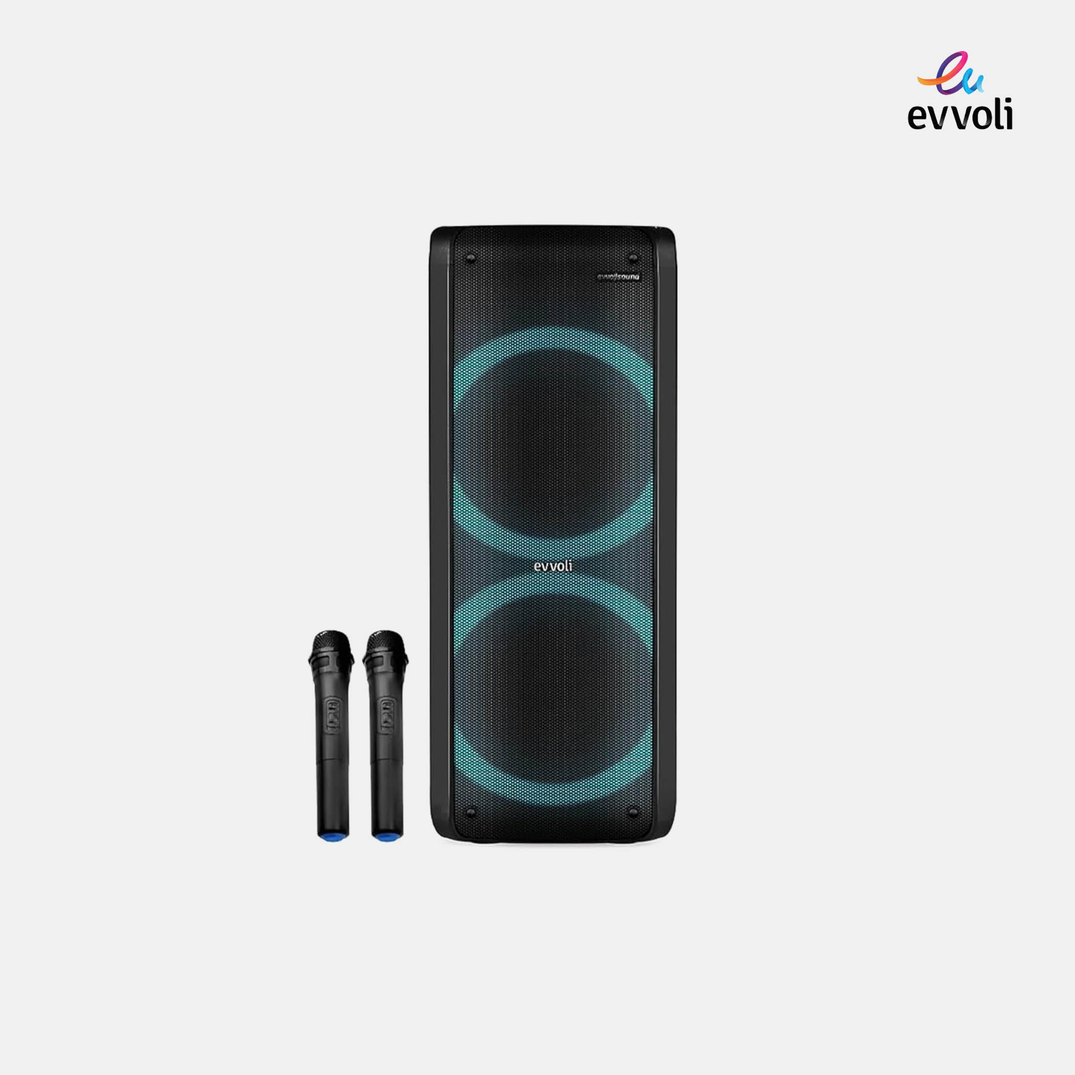 Evvoli party speaker Bluetooth, Two Wireless MIC Colorful LED dazzled lights 80W PT80B