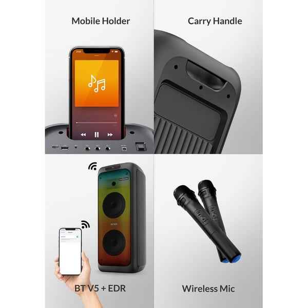 Evvoli party speaker Bluetooth Two Wireless MIC, Splashproof Design 200W PT200B - Image 4