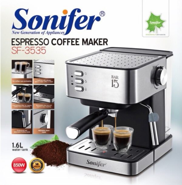 Sonifer 15 Bar Espresso Coffee Maker (850W, 1.6L) - SF-3535 - Image 2
