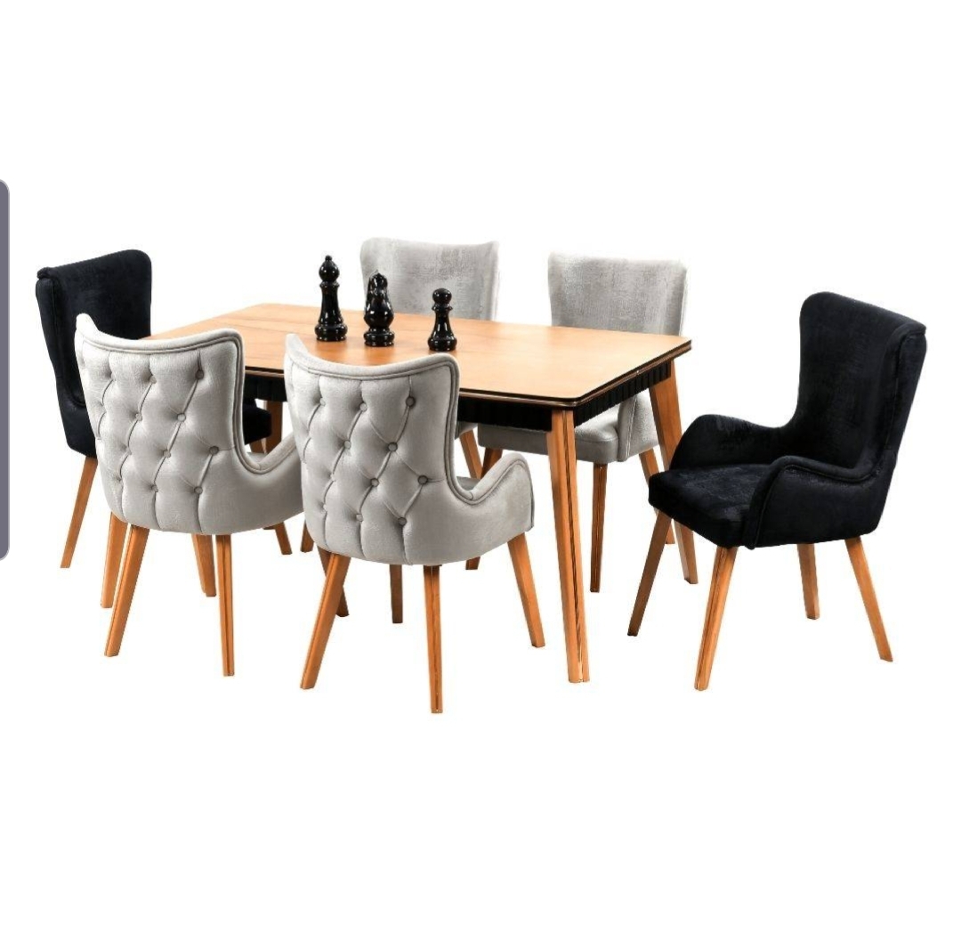 Classic Dinning Table With 6 Chairs White & Black Colour