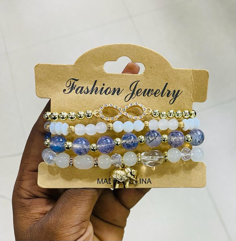 Bracelet 4pics Full Set White,Blue & Gold Colour Tape 06