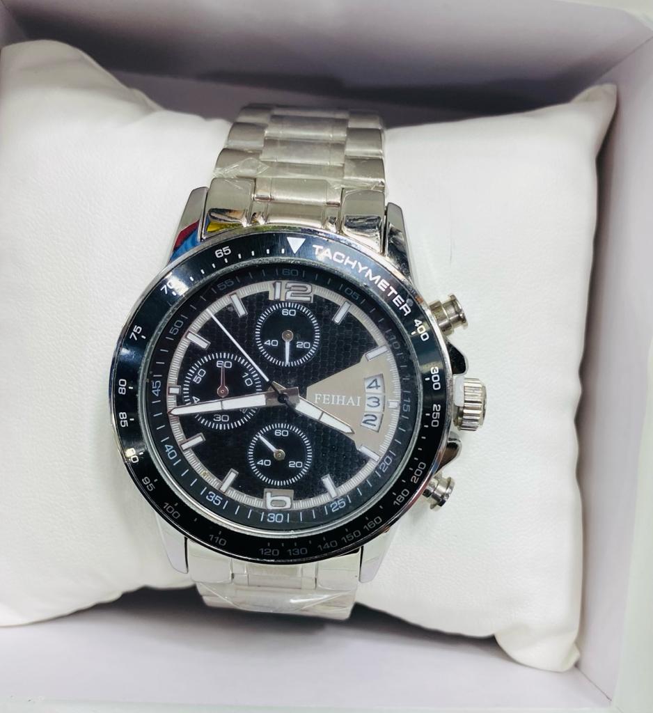 Classic FEIHAI Watch Silver & Black Colour Tape 8