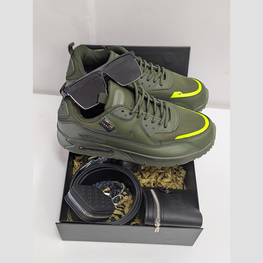 Airmax shoes, Glass, keybag wallet and Belt set for men