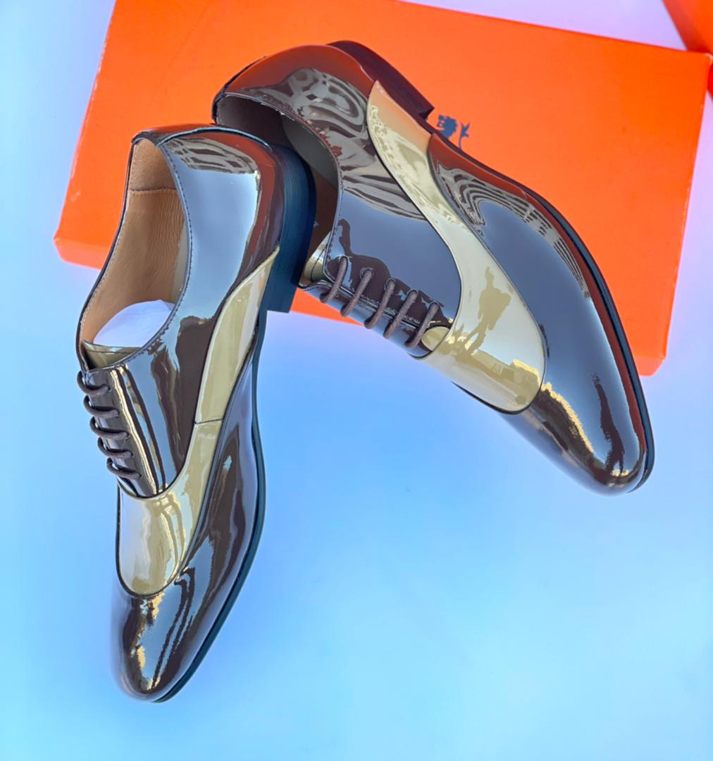 Men's Glossy Brown Loafers Shoes Tape 11