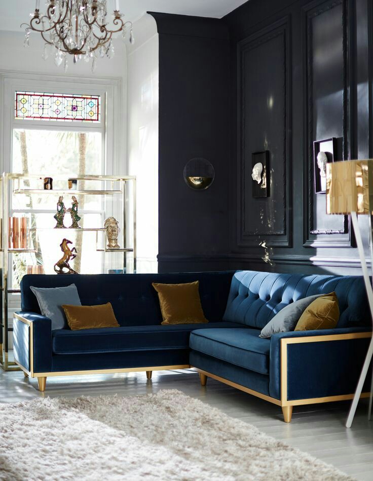 Classic Velvet Sofa Set Blue Colour