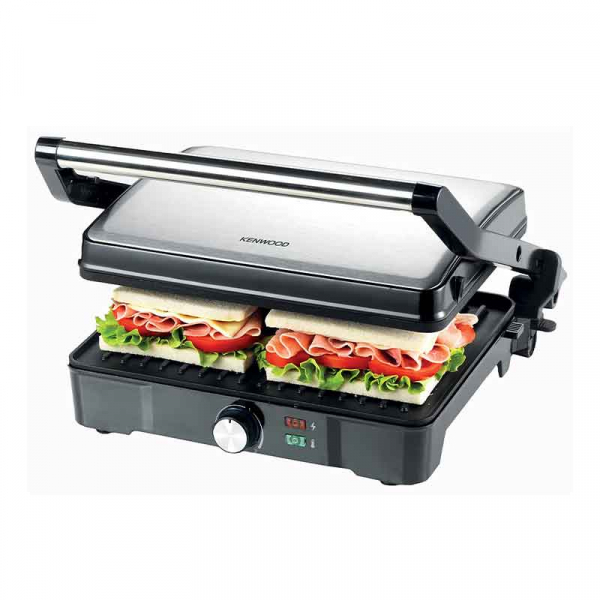 Kenwood Grill 2000W Contact Health Grill Panini Press with Variable Temperature, 3 Grill Positions for Panini, Burger, Sandwich, Pizza, Steak, Chicken, Fish, Vegetables HGM31.000SI