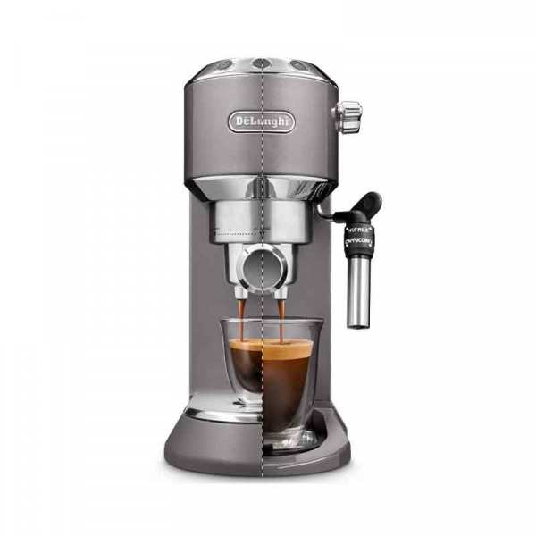 De'Longhi Dedica Coffee Machine 1300W Barista Pump Manual Espresso (Frothing Jug + Tamper) for Americano, Cappuccino, Latte, Macchiato EC785.GY