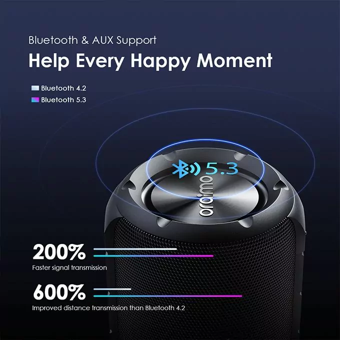 Oraimo Portable Wireless Speaker RGB Lights IPX5 Waterproof Black OBS-53D - Image 4